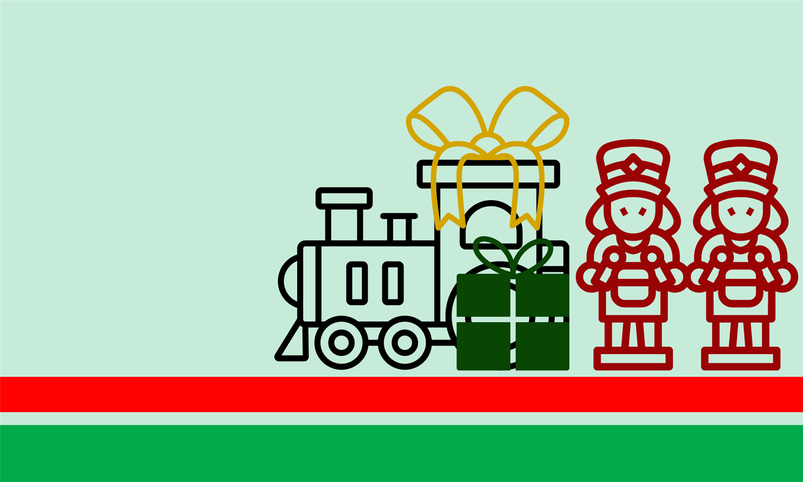 Train, gift and nutcrackers graphic for Holiday Market